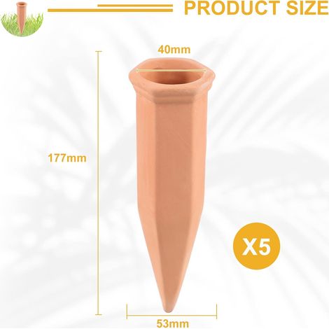 5 x Cône D’arrosage en Argile, Arrosage Automatique pour Plantes, D'intérieur Ampoules D'arrosage Distributeur D'eau pour Plantes Globe D'arrosage Ollas Terre Cuite pour Jardin Maison Extérieur