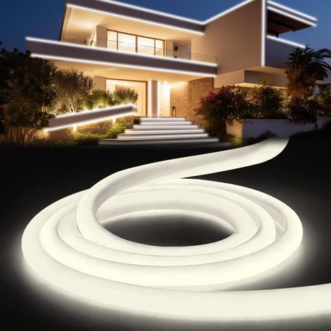 LED Neon Blanc Froid 2m, Flexible Ruban Led Exterieur Etanche IP65, Tube Rond Découpable Lumiere Bande 220V LED Strip Light Pour Maison Jardin Fête Chambre Deco, Comprend une Alimentation (1/5)