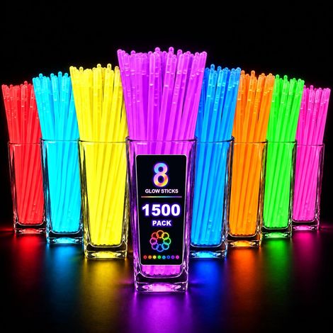1500 bâtonnets lumineux de 8 pouces, 8 couleurs assorties, avec connecteurs pour bracelets et colliers lumineux (1/5)