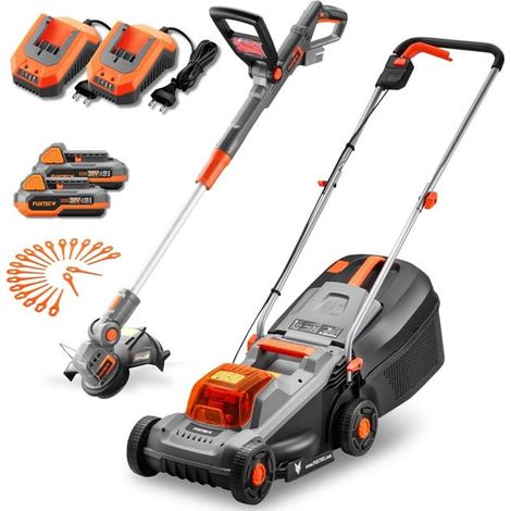 FUXTEC 20V Akku Garten Set FX-E1RM20ECO-SET &amp  FX-E1RT20-SET  Akku Rasenm&auml her und Rasentrimmer  Wechselakku  30 cm M&auml her