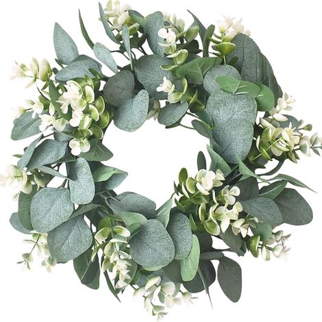 Couronne Artificielle Eucalyptus - 30 cm - Pour Porte D'Entrée Mur Jardin Intérieur Extérieur - Décoration Printemps Été Fête Maison - 1 Pièce (1/5)