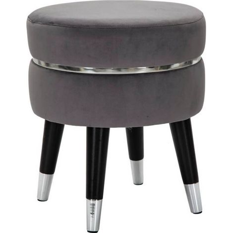 Sgabello "Paris" in poliestere gambe in legno colore nero per interni -Grigio/Argento