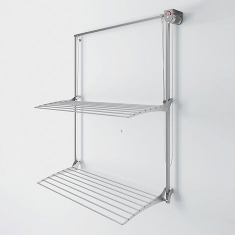 Étendoir à linge Mural, séchoir Vertical, Coulissant de Bas en Haut, séchoir rétractable et repliable en Aluminium et Acier avec deux grilles, Foxydry Wall Plus 128x52x137 cm droit (1/5)