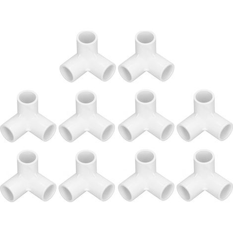 Pack of 10 PVC right-angle T-fittings, 20 mm inner diameter, white (1/5)
