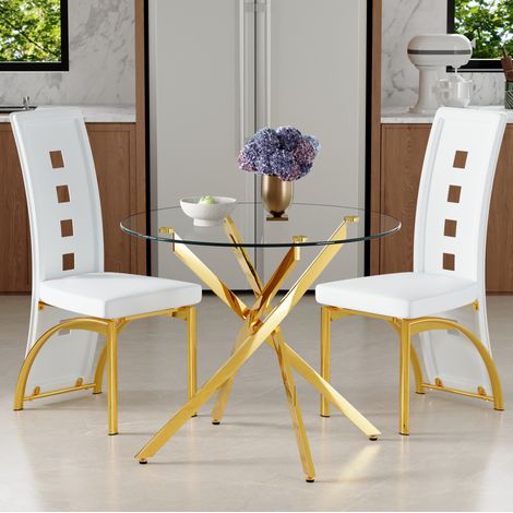 Conjunto de mesa de comedor 88 cm de vidrio templado transparente con 2 sillas – MEUBLIV (1/5)