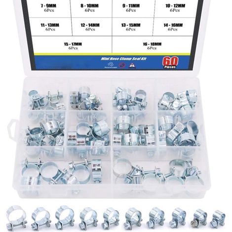 Lot de 60 mini colliers de serrage pour tuyau à essence diesel 10 tailles (1/4)