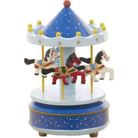 Boîte à Musique en Bois carrousel - MARSEE - Dot-Blue - Belle mélodie - Décoration pour Noël et Anniversaire (1/4)