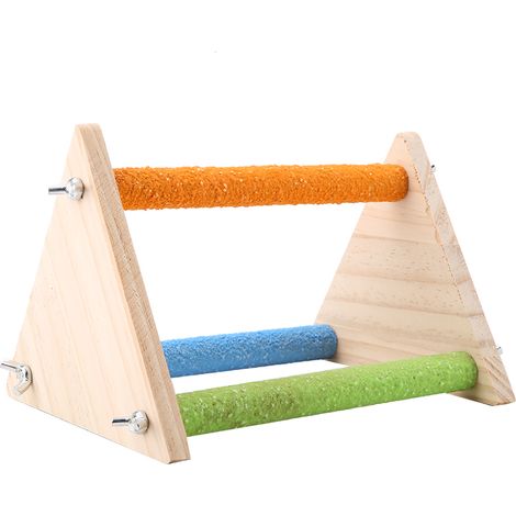 Perchoir en bois pour oiseaux, plateforme en bois naturel, support en bois, jouet pour oiseaux (triangulaire) (1/5)