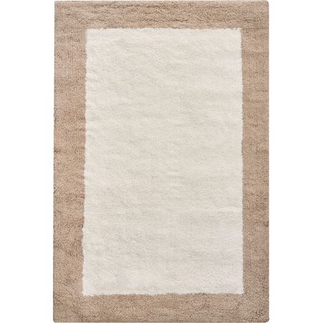 Tapis de Bain Moderne en Coton 60 x 90 cm Rectangulaire Motif Géométrique Accessoire Salle de Bain Beige et Marron Kabri