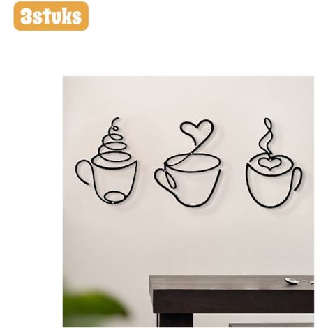 Décoration murale en fer forgé « Café » en trois parties, ornée d'un motif de café, idéale pour les murs du salon. (1/5)