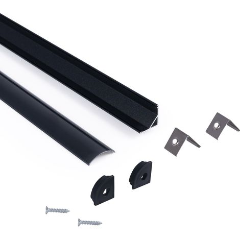 Perfil Tira LED De Superficie Para Esquinas - Con Difusor - Kit - Negro (1/5)