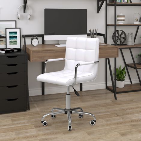 Fauteuil bureau de en cuir PU blanc avec 5 roues tournantes - rembourrage et hauteur réglable - 52,5x54x84-99cm