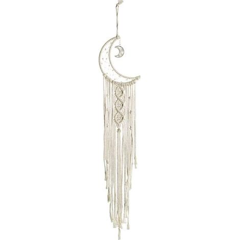Tenture Murale Macramé - Motif Lune - Décoration Murale en Coton Naturel - Attrape-Rêves Tissé à la Main - Pour Salon Chambre et Événements - 1 Pièce (1/5)