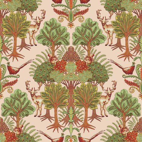 Pink Nordic Deer Wallpaper Floral Textured Paste The Wall Vinyl Stag Green (1/4)