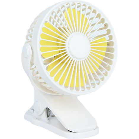 Ventilateur de bureau personnel USB (blanc), portable, à pince, 3 vitesses, orientable à 720°, rechargeable, pour lit, bureau, voiture, poussette, ca (1/3)