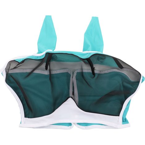 Masque Anti-Mouches pour Cheval avec Protection UV et Oreilles Intégrées, Élastique Détachable Bleu-Vert Respirant (1/5)