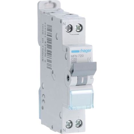 Hager – Disjoncteur unipolaire 1P+N 3kA C-20A – Courbe C – 1 module – Pour installations électriques professionnelles