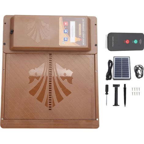 Porte de Poulailler Automatique Solaire, Ouverture Horizontale, avec Télécommande et Capteur de Lumière, USB, Marron (1/3)