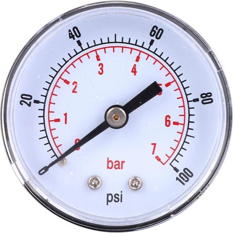 Manomètre en Acier Inoxydable Jauge de Pression Cadran 50 mm 1/8 BSPT Montage Arrière Pour Air Eau Gaz(0-100PSI 0-7Bar) (1/5)