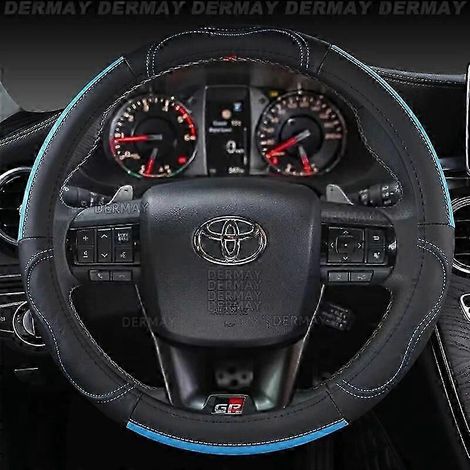 Housse de volant en cuir véritable pour Toyota Hilux Pickup (1968-2023), style sport, couleur : bleu (B). (1/4)