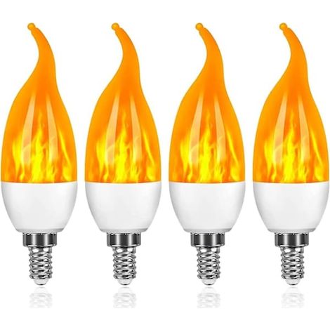 KLVGTIFS PU - Lot de 4 ampoules LED E14 3W à effet flamme, 3 modes d'éclairage, lampe décorative (1/5)
