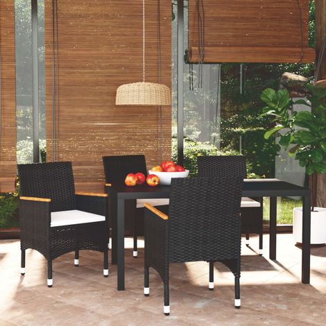 Juego muebles jardín 5 pzas con cojines ratán sintético negro (1/5)