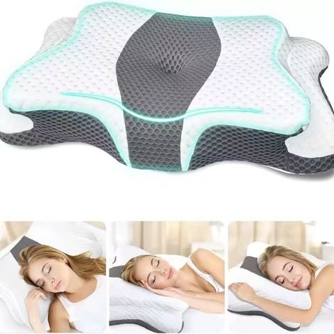 Oreiller cervical pour soulager les douleurs au cou et aux épaules oreiller en mousse à mémoire de forme avec ouverture pour l'oreille oreiller cervical orthopédique ergonomique. (1/5)