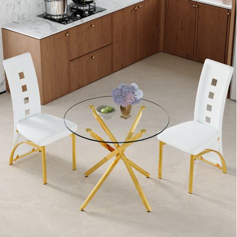 Set da pranzo 2 posti 88x88x75 cm vetro bianco oro, salvaspazio per soggiorno FloraGrace (1/5)