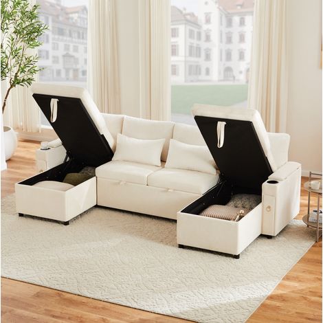 canape convertible U 4 places rangement beige OKMYHOME (1/5)