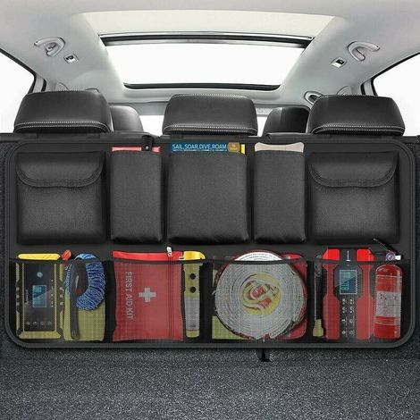 Organisateur de coffre de voiture, 9 poches, sac de rangement pour voiture, rangement pour siège arrière, rangement suspendu au dossier du siège avec 3 sangles réglables pour SUV et de nombreux véhicu (1/5)