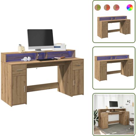 The Living Store Scrivania con Luci LED Rovere 160x55x91 cm in Legno Multistrato - Scrivania in legno multistrato