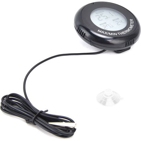 Thermomètre rond numérique LCD à ventouse magnétique pour terrarium et aquarium (1/5)