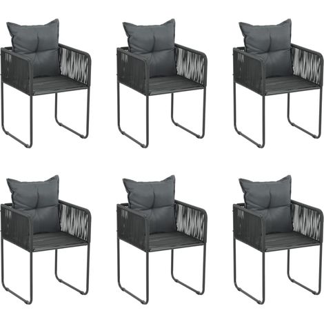 Gartenstühle 6 Stk. mit Kissen Poly Rattan Schwarz
