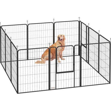Parc chien enclos chien 12 panneaux modulable pliable portable acier porte 68x100 cm noir (1/5)