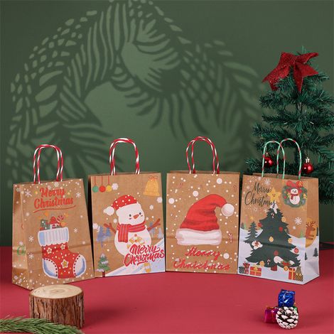 Sac cadeau de Noël en papier kraft 12 pcs - 22x27 cm, poignées torsadées multicolores (1/2)