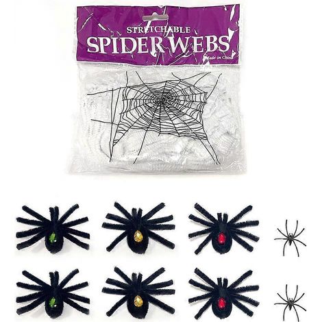 Toile d'araignée artificielle avec fausses araignées pour décoration Halloween (1/4)