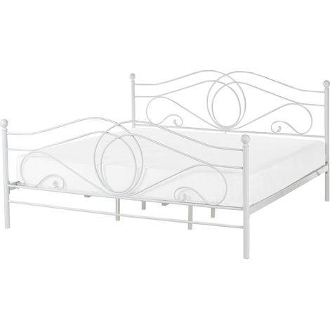 Lit Double en Métal Blanc 180 x 200 cm Elégant et Romantique pour Chambre au Style Moderne ou Boho Beliani
