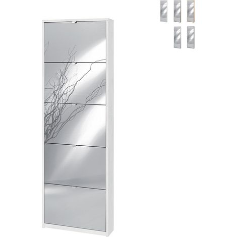 Schmaler Schuhschrank mit fünf Türen in weißem Ossido-Spiegel 63 x 18 x H190 cm (1/5)