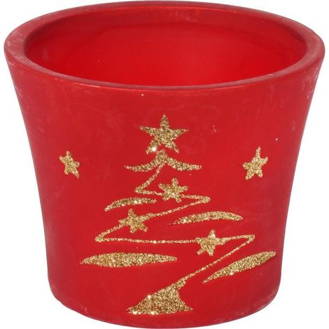 Coperchio in ceramica rosso natalizio con albero di Natale 15 cm IV (1/3)