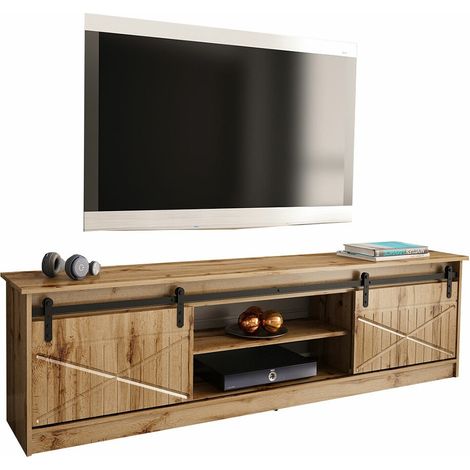 Mueble TV Charlotte 156, Roble wotan, Número de puertas: 2, Número de cajones: 0, 200x57x35cm