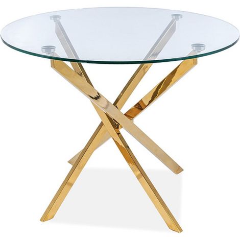 Table design ronde verre et métal doré 90 cm Weba (1/4)