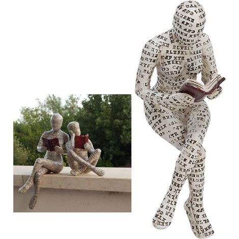 Statue de femme lisante en résine "Dame Letture" avec technique de pulpe moulée pour décor de bibliothèque et d'intérieur (1/5)
