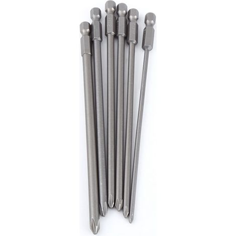 Jeu de 6 embouts de tournevis magnétiques cruciformes en acier S2, tige de 1/4", longueur 150 mm. (1/5)