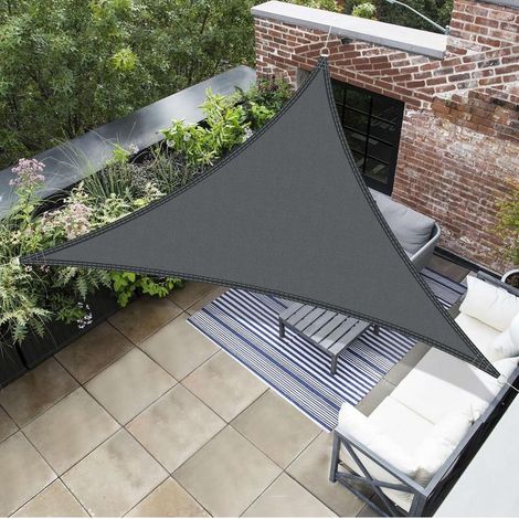 Voile d'ombrage triangulaire gris foncé imperméable 3 x 3 x 3 m - Tissu anti-UV, idéale pour les patios, jardins et extérieurs.