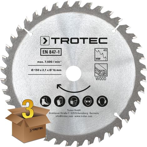 Trotec Set di lame per seghe circolari per legno Ø 150 mm (40 denti), 3 pezzi