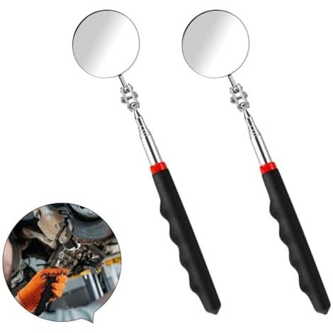 Miroirs Télescopiques,2 pièces Miroir Mecanique Auto D'inspection Rotatif à 360 Degrés Télescopique Jusqu'à 72 cm pour Réparation Auto, Noir - (1/5)