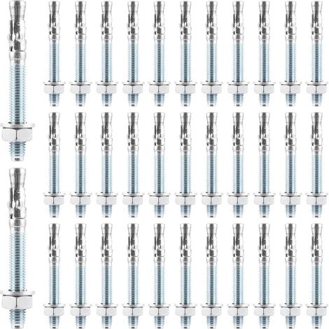 Lot de 35 Goujons d'Ancrage M10x90mm, Chevilles Béton en Fer Galvanisé pour Fixation de Charges Lourdes, Équipement Industriel et Clôture, Argent (1/5)
