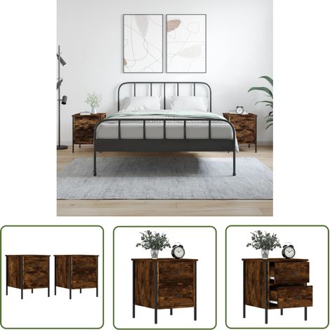 The Living Store Tables de chevet 2 pcs chêne fumé 40x42x50 cm bois ingénierie - Table De Chevet Industrielle - Meuble De Chambre - Table D'appoint - Tiroir - Design Industriel (1/5)