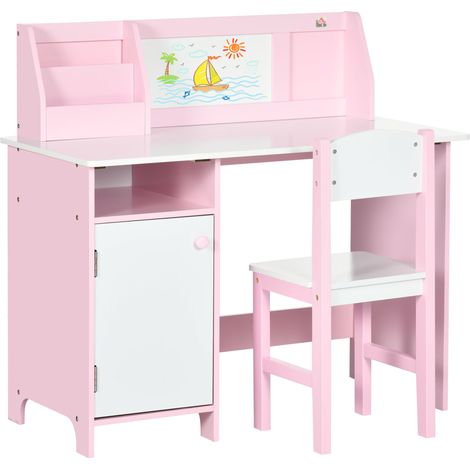 Set mesa y silla infantil rosa 90x45x85 cm con pizarra blanca escritorio niños +5 años (1/5)