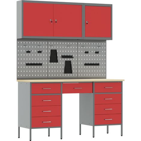 Set di armadi e pannello attrezzi da 8 pezzi rosso in MDF e metallo vidaXL (1/5)